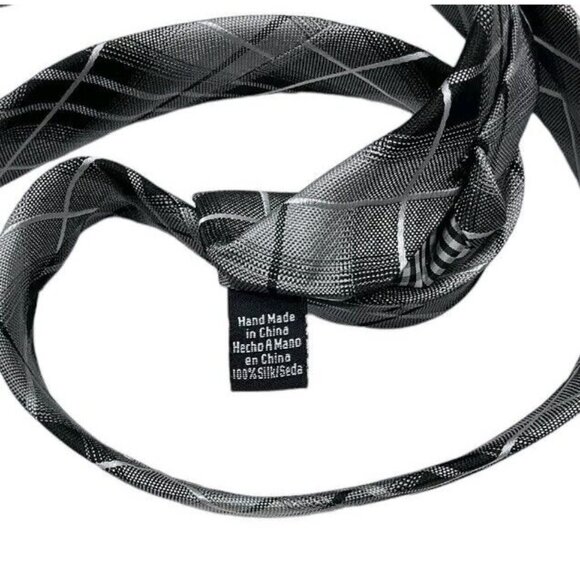 BEN SHERMAN Men's 100% Silk Necktie DESIGNER Tie Gray Tartan W:2.7" EUC - Picture 3 of 4